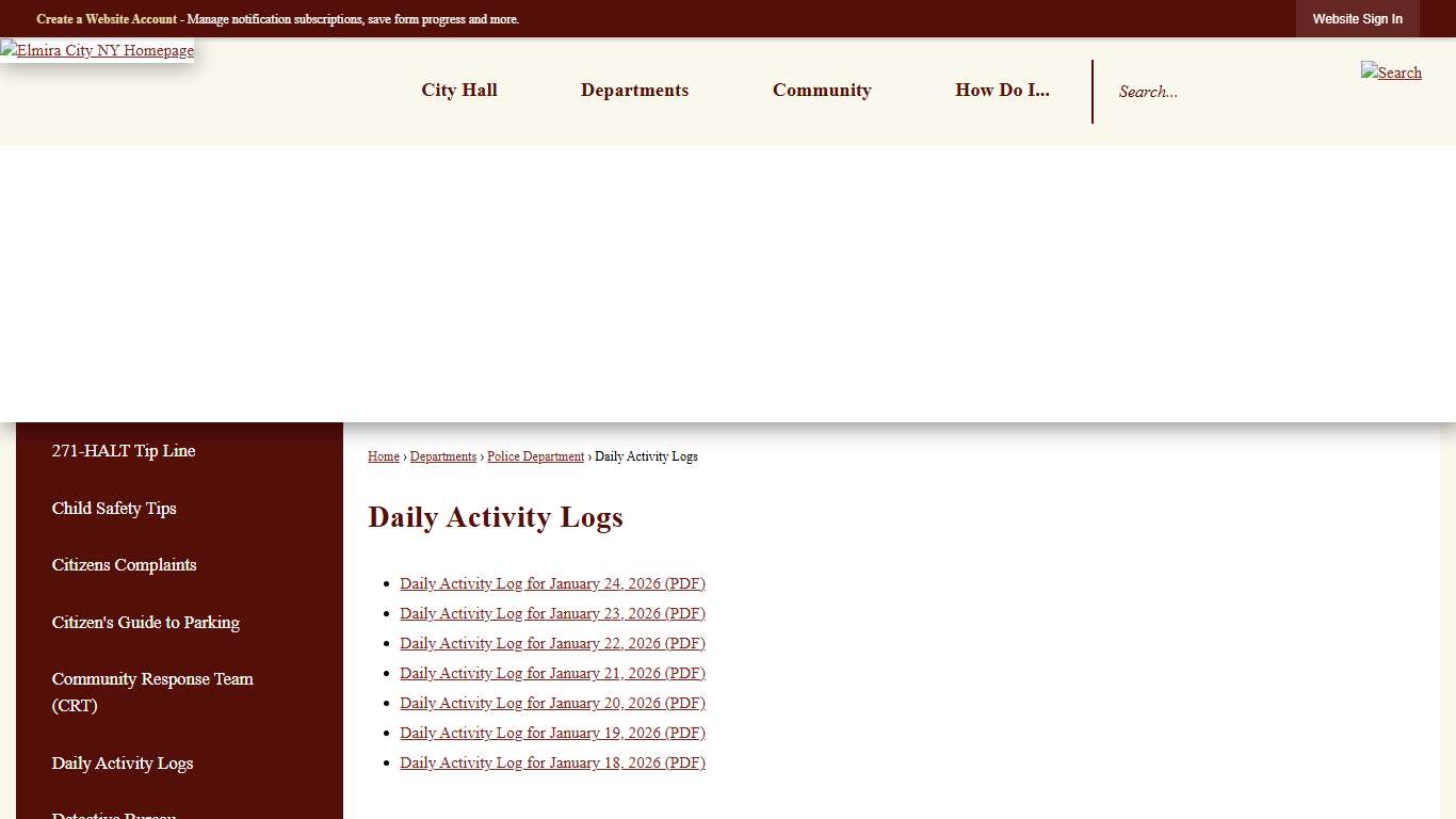 Daily Activity Logs Elmira, NY