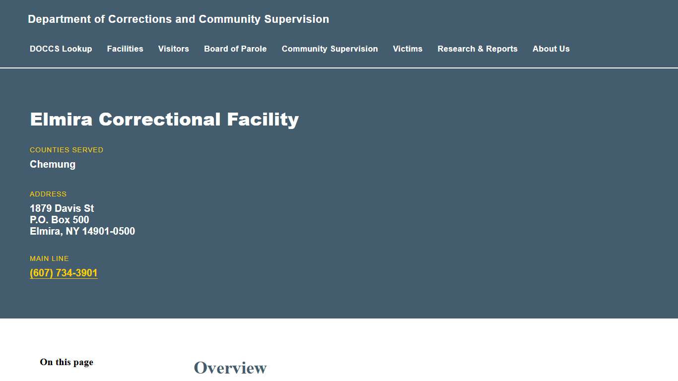 Elmira Correctional Facility Department of Corrections and Community Supervision