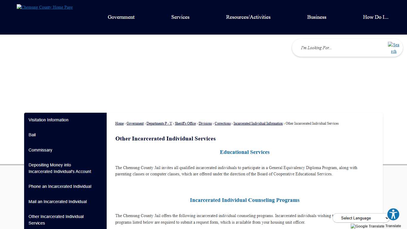 Other Incarcerated Individual Services Chemung County, NY