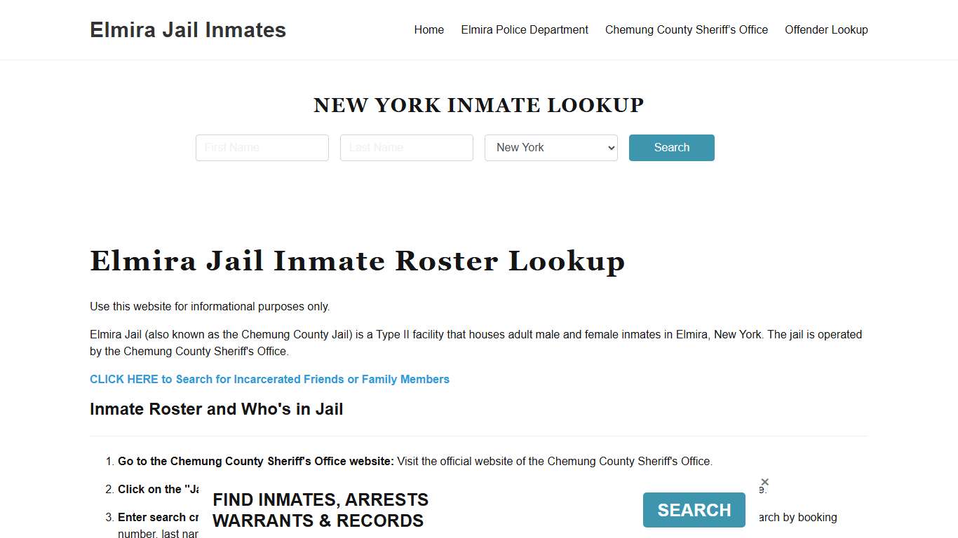 Elmira Jail Inmate Roster, Chemung County, NY, Offender Search